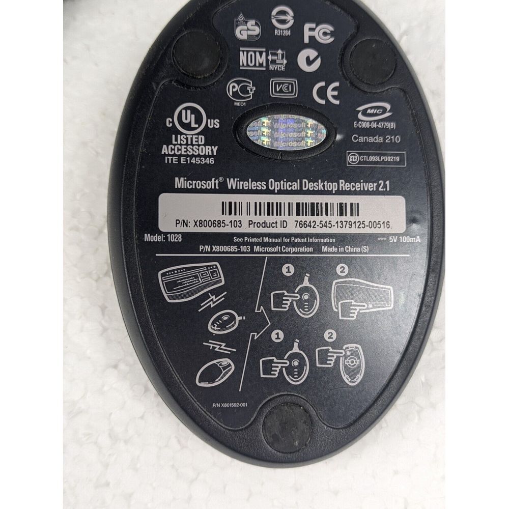 Microsoft USB Wireless Optical Desktop Receiver 2.1 Model 1028 X800685-103‎ - Picture 7 of 8